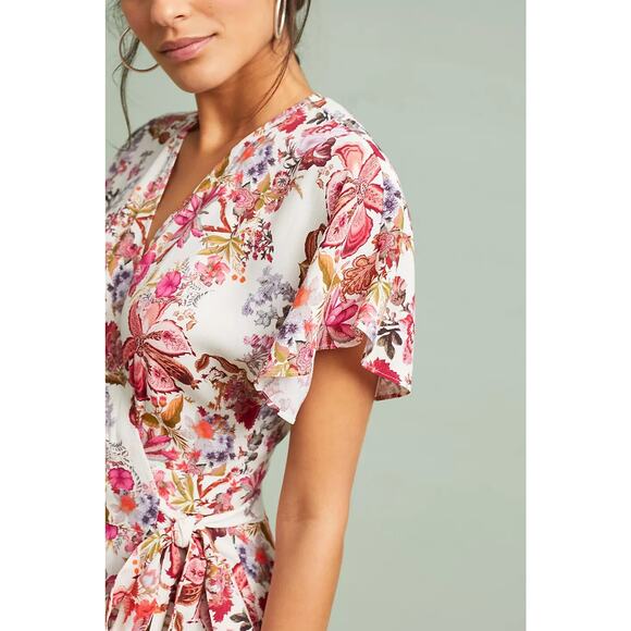 New Anthropologie Kachel Womens Colorful Floral Aleydi Printed-Wrap Dress US 8 - Picture 4 of 9